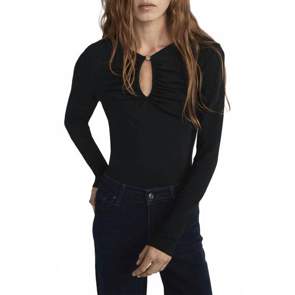 NEW FRAME keyhole long sleeve top in black